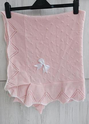 Нежный теплый вязаный акриловый плед с бантиком snuggle baby 84*93см