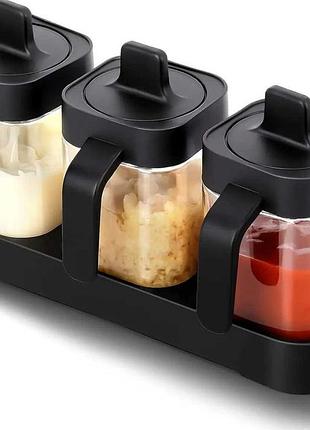 Набор контейнеров для хранения приправ и специй с ложкой seasoning bottle set 3 отсека по 400 мл