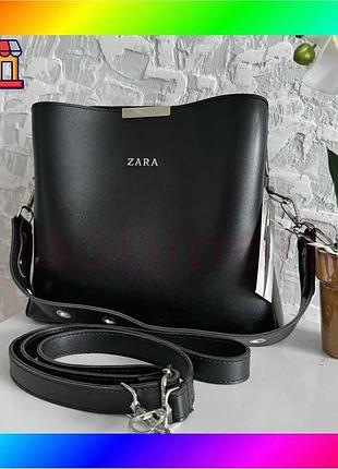 Bs жіноча сумка стиль best mix zara на плече, сумочка зара чорна еко шкіра люкс якість bas77/n