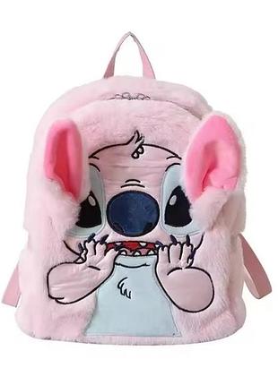 Плюшевий рюкзак стич disney fairy stitch м'який дитячий рюкзак з вушками та мордочкою рожевий