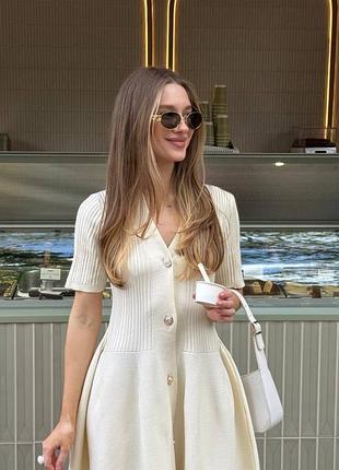 Накладной платеж ❤ турецкое вязаное платье мини на пуговицах с пышной юбкой в стиле олд мани
