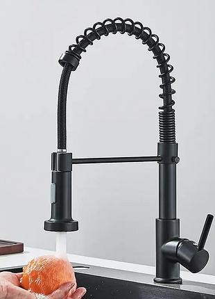 Стильний кухонний змішувач matte black гнучкий кран з обертанням потоку в 360 градусів