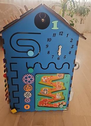 Бизидомик бизикуб развивающая игрушка "домик" голубой 55×30×30