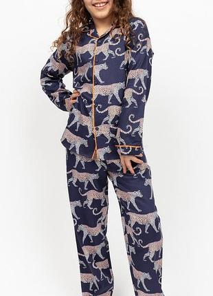 Піжама дитяча унісекс cyberjammies taylor 3011 синя з леопардовим принтом преміальна піжама для хлопчика та дівчинки 2-3 лет/98см