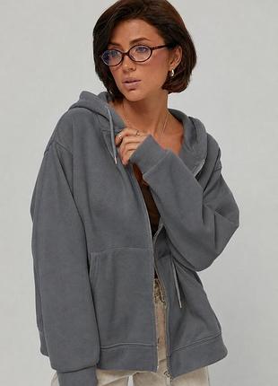 Тепле худі oversize на блискавці з начосом колір темно-сірий розмір m/l fl_003542