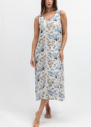 Сорочка нічна nora rose serene 2417ser легкий та комфортний варіант для сну 16/xl білий з принтом птахів (5051877700864)