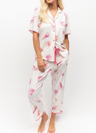 Пижама женская cyberjammies shelly 0240-0241 20/3xl молочная с принтом ракушки (5051877497382)