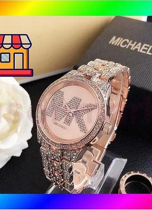 Bs женские часы michael best mix kors качественные . брендовые наручные часы с камнями золотистые сере bas77/n