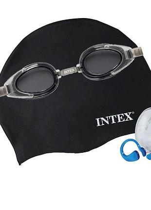 Набор 3 в 1 для плавания intex 55661 (очки: универсальные 55685, обхват головы ≈ 52-65 см, шапочка 55992, беруши 55609)