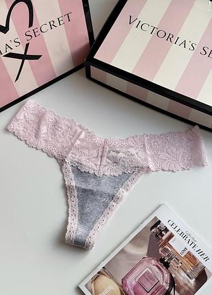 Котонові трусики стрінги з мереживом victoria’s secret