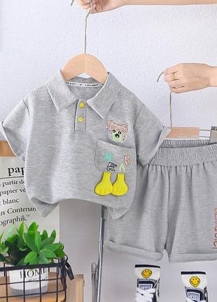 Літній костюм для хлопчика bear & cool колір сірий 10856, розмір 80