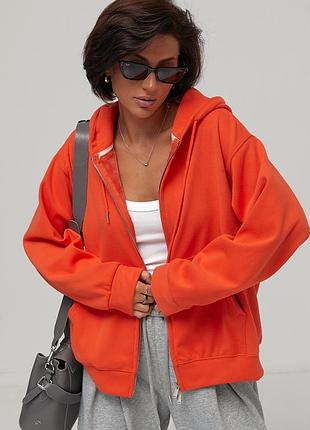 Теплое худи oversize на молнии с начесом цвет оранжевый размер m/l fl_003542
