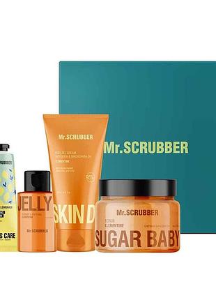 Подарунковий набір доглядової косметики для обличчя та тіла mr scrubber orange care