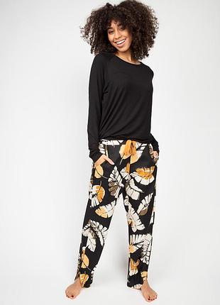 Пижама женская cyberjammies annie 4923 4914 натуральная футболка реглан и штаны для дома 10/s черный (5051877361928)