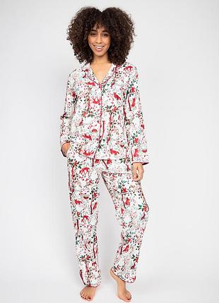Пижама женская cyberjammies robyn 4981-4982 8/xs белый с лесным принтом (5051877365414)