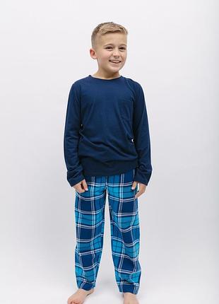 Піжама для хлопчика cyberjammies felix 6853 футболка теплі штани з начосом бавовна преміум 4-5 років/110 см синій у клітку
