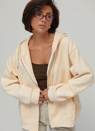 Тепле худі oversize на блискавці з начосом колір кремовий розмір m/l fl_003542