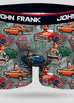 Трусы мужские с прикольным принтом, боксеры черные турецкие хлопок john frank jfbd338-pinup "машинки" l