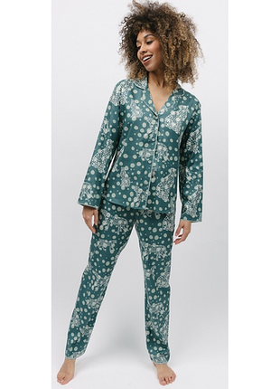 Піжама жіноча cyberjammies hannah 9755 9756 натуральна якісна англійський бренд 22/4xl зелений з принтом леопарда (5051877458154)