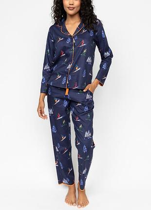 Пижама женская cyberjammies alpes 0619-0620 14/l синий с лыжным принтом (5051877569577)