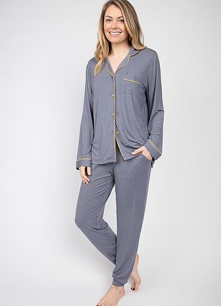 Піжама жіноча cyberjammies rachel 4884-4885 трикотажний костюм з довгим рукавом на гудзиках 14/l сірий (5051877359499)