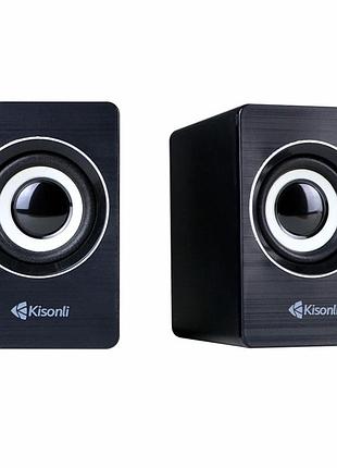 Компьютерные колонки 6вт usb aux черные из пластика kisonli a-707 для пк ноутбуков телевизоров