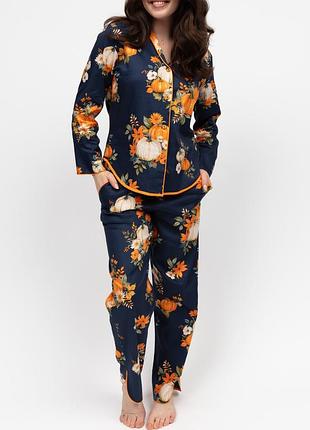Пижама женская cyberjammies auburn 5075-5076 мягкий фемели комплект из натуральной ткани для сна и дома 16/xl синий с тыквенным