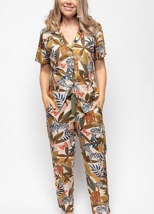 Піжама жіноча cyberjammies savannah 9665-9666 10/s зелений з тропічним принтом (5051877444638)