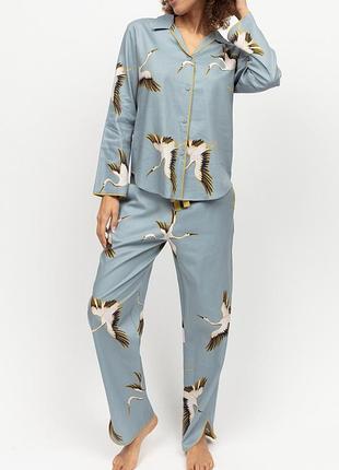 Піжама жіноча cyberjammies piper 0420 0421 із бавовни та модалу елегантний британський стиль 10/s сірий з принтом птахів