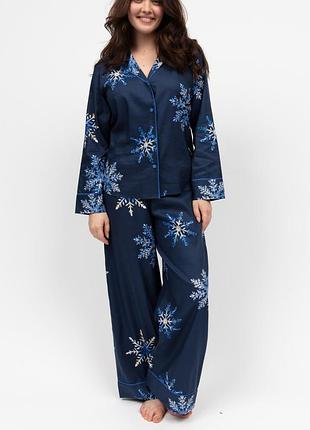 Піжама жіноча cyberjammies frosty 5130-5131 новорічна подарункова фемелі l синій з принтом сніжинок (zik0000030593)