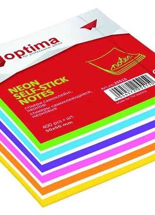 Блок для заметок с клейким слоем 50х50мм 250арк. неон микс тм optima