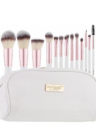 Набор кистей для макияжа maxmar из 13 инструментов в белой косметичке mb-291 daily skin care