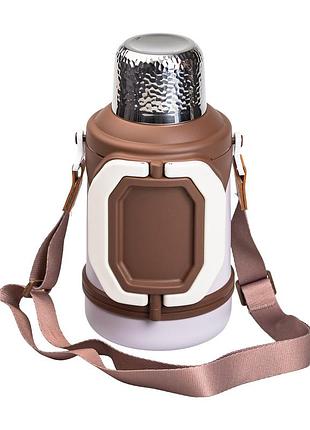 Термос vacuum cup 1.5 литра с ремешком и складной ручкой коричневый hp-14-21v