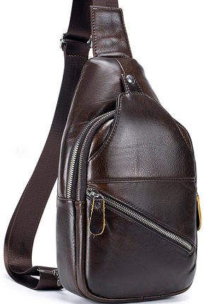 Сумка-слінг чоловіча шкіряна коричнева tiding bag - mk03983