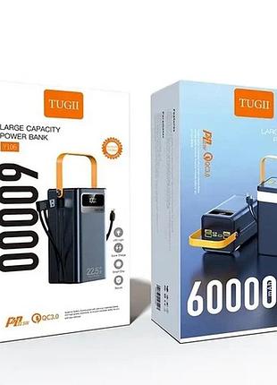 Powerbank 60000 mah зі швидкою зарядкою, дисплеєм та вбудованими кабелями