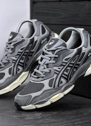 Мужские кроссовки asics gel nyc termo gore-tex серые термо водонепроницаемые кроссы из кожи на осень зиму ассикс гель нюк гортекс