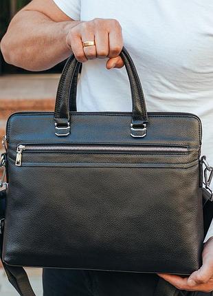 Кожаная мужская деловая сумка-портфель черная tiding bag 30987
