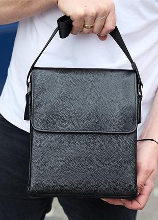 Сумка месенджер шкіряна барсетка для чоловіка чорна tiding bag 35775