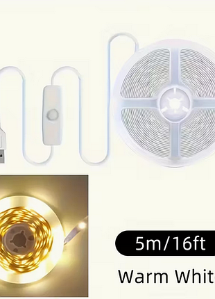 Светодиодная лента с питанием от usb с выключателем bj-5vrte-5 теплая 5м