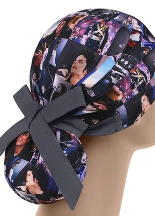 Медична шапочка шапка жіноча тканинна багаторазова принт michael jackson