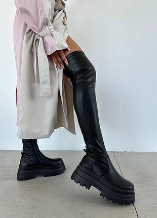 Ефектні чорні ботфорти з м'якої екокожі 🖤👢 39