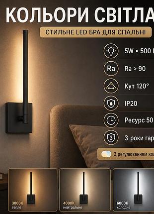 Поворотне настінне led бра для читання 5 вт з вибором 3000k/4000k/6000k чорне sneha (995513)