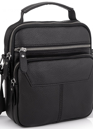 Мужская черная сумка-барсетка из натуральной кожи tiding bag m2237a