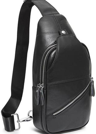 Чоловіча сумка-слінг шкіряна чорна tiding bag 7579