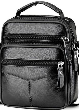 Мужская сумка-барсетка кожаная черная tiding bag 75003