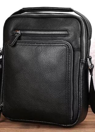 Кожаная мужская сумка-барсетка через плечо черная tiding bag a25-1278c