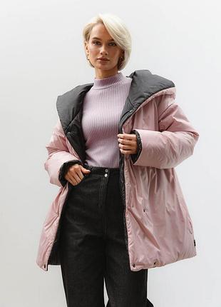Двухсторонняя женская куртка l-xl. розовый с черным