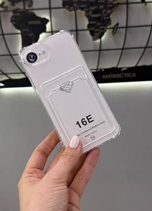 Прозрачный чехол с кармашком для iphone 16e,качественный прозрачный чехол на айфон 16e