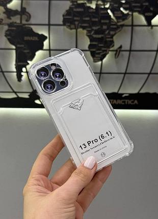 Прозорий чохол з кармашком для iphone 13 pro,якісний прозорий чохол для айфон 13 pro