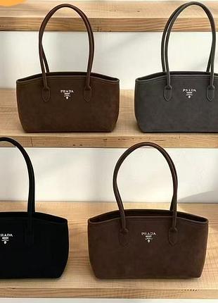Стильная женская сумка-тоут prada в 4х цветах, сумка прада замшевая
